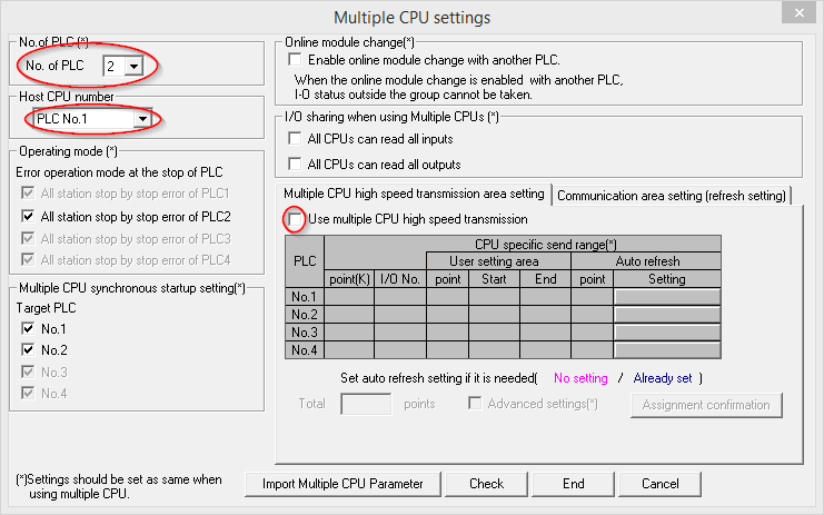 Multiple CPU settings in GX IEC Developer